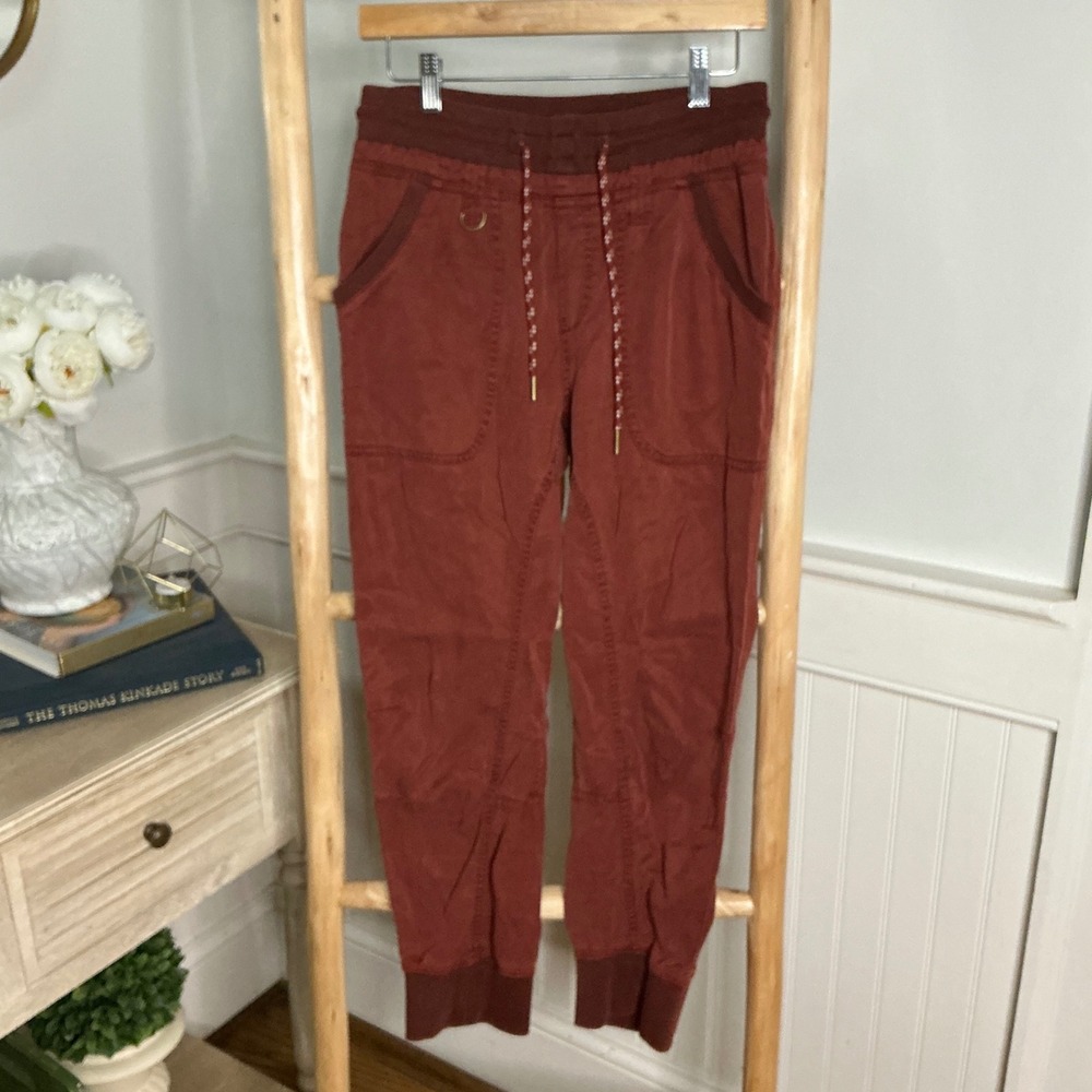 Anthropologie Pilcro Rust Red Lyocell Jogger Pants XS Ribbed Waist Drawstring